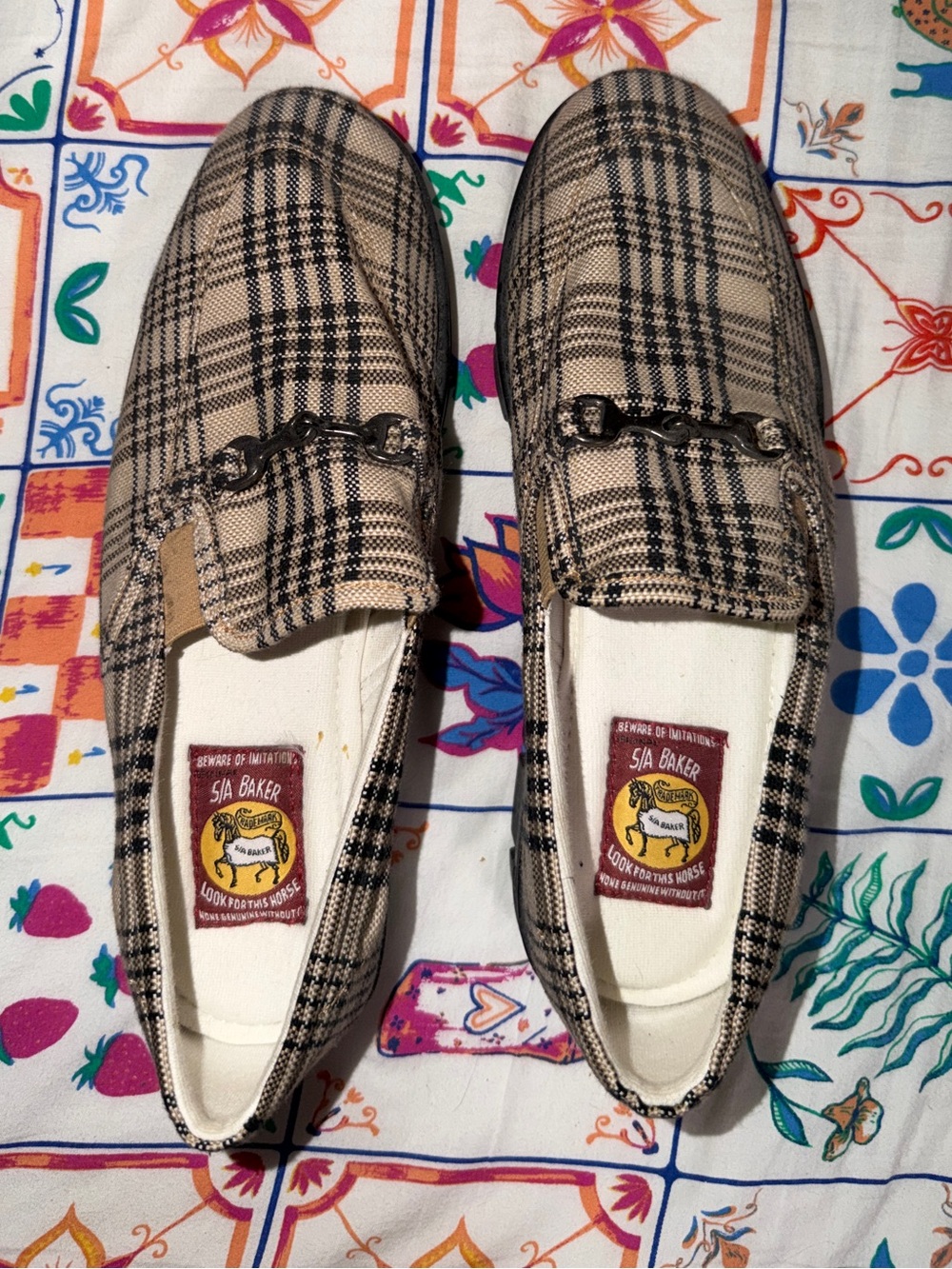 5/A Baker equine plaid Tuffrider loafers clogs women’s 10 black bit shoes